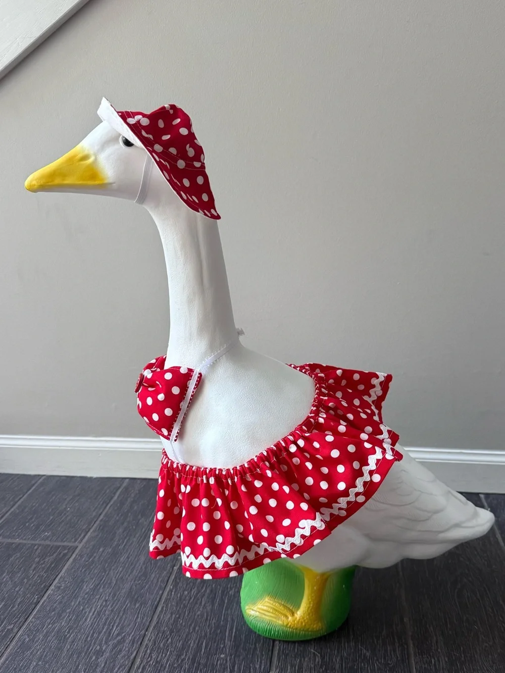 Red & white polka dot bikini with hat for 23” porch goose